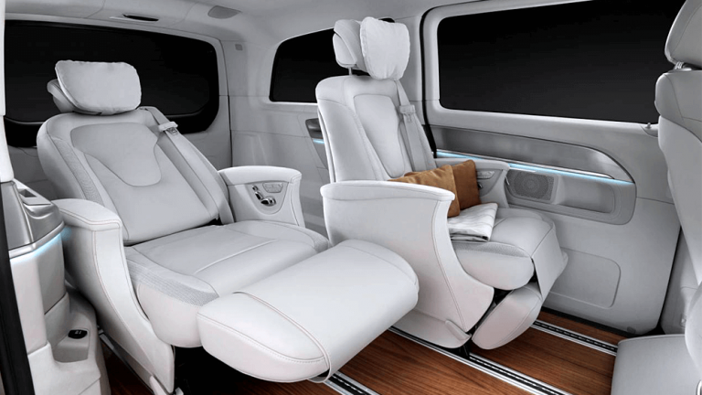 Задние раздельные кресла Exclusive Original Design для Mercedes V-Class W447 c 2014 г.в. Кожа Lugano и Nappa шёлково-бежевый
